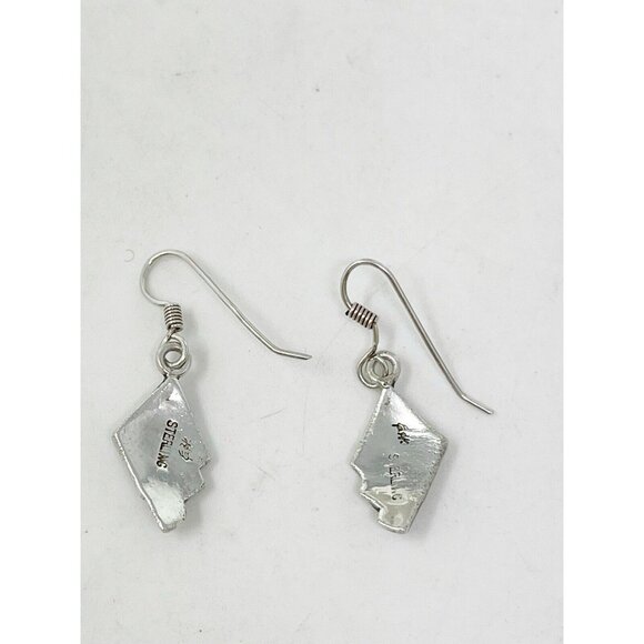 Ervin Hoskie Navajo Native American Sterling Silver Onyx & Opal Inlay Earrings - Picture 3 of 7